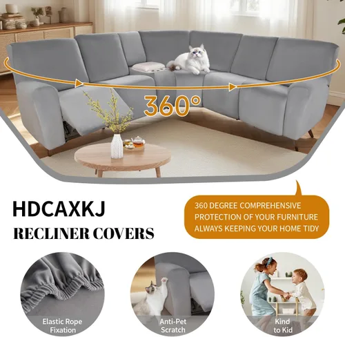 Vista 4 de HDCAXKJ Fundas de sofá seccional reclinable de terciopelo, cubierta de sofá seccional en forma de L, lavable, elástica, suave, para rincón
