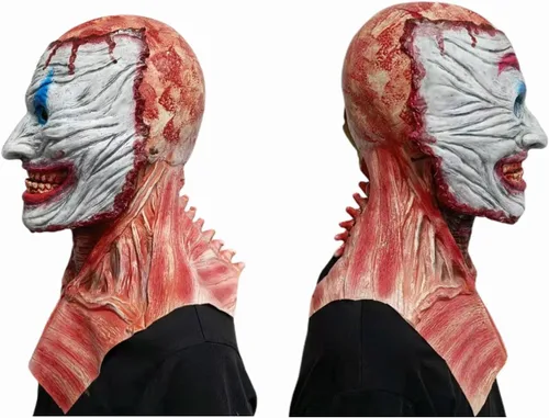 Vista 5 de Máscara de payaso que cambia la cara de Halloween, casco de payaso aterrador de boca movible, casco de calavera de doble cara, accesorios