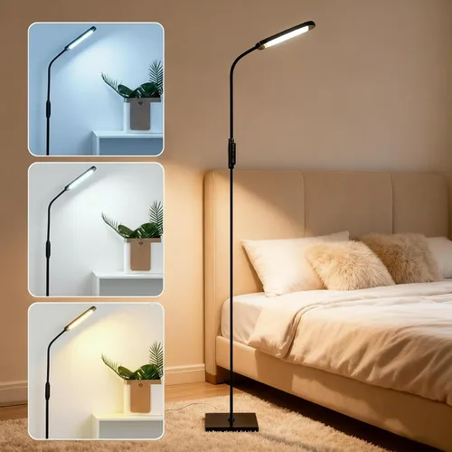 Vista 2 de Lámpara de pie LED para sala de estar, luz LED de pie moderna, lámpara de pie alta ajustable para lectura de dormitorio, oficina, lámpara de pie
