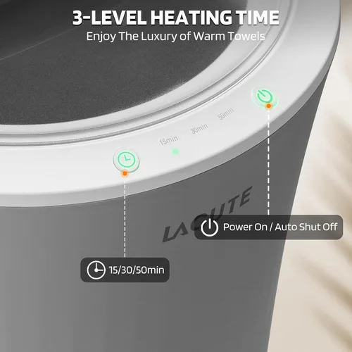 Vista 2 de Lagute Calentador de toallas de 20L para baño, temporizador de 3 niveles, alarma de advertencia y luz RGB, apagado automático, cubo calefactable