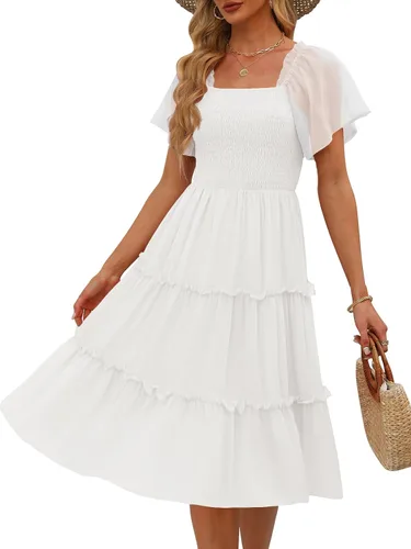Vista 19 de LILLUSORY Vestido midi fruncido con cuello cuadrado y mangas con vuelo Negro