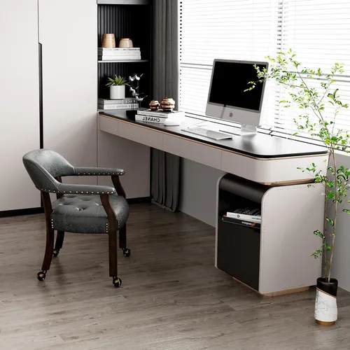 Vista 30 de Silla de comedor con ruedas y brazos, sillas de póker de PU, gris antiguo