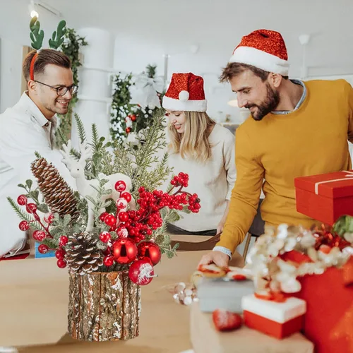 Vista 7 de Decoración Navideña Árbol de Navidad pequeño con luces - Mini árbol de Navidad artificial de mesa iluminado con adornos navideños gnomos