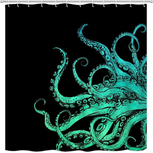 Vista 10 de Cortina de ducha de tentáculo de pulpo, diseño de kraken de océano blanco y negro, divertido animal náutico, vida marina, fresco, moderno, único