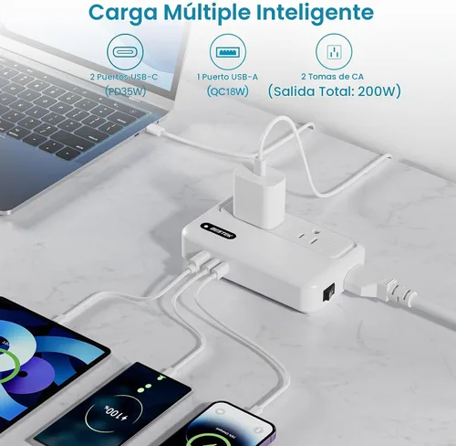 Vista 2 de BESTEK Convertidor de 220 V a 110 V con USB-C 35 W, convertidor de potencia de Estados Unidos a Europa Blanco perla