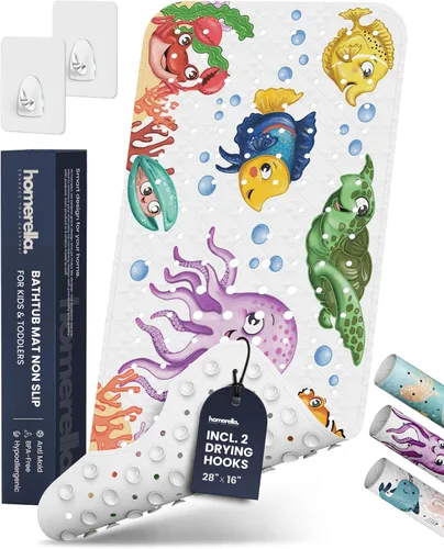 Vista 25 de Homerella - Alfombrilla de baño antideslizante y antideslizante para niños, 40 x 16 pulgadas, sin BPA, incluye 2 ganchos, tapete de ducha lavable