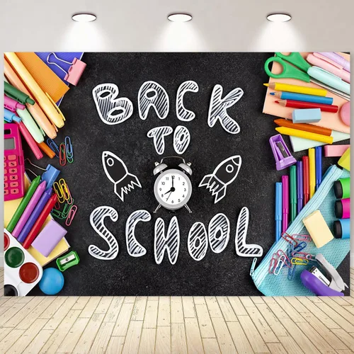 Vista 10 de Telón de fondo de pizarra negra para el regreso a clases, fondo de fotografía para el primer día de escuela, accesorios para cabina de fotos