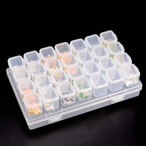Vista 6 de 1 paquete de 28 rejillas de diamantes, caja de plástico para joyería, organizador de joyas, cajas de almacenamiento de bordado de diamantes, caja