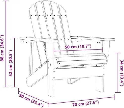 Vista 2 de Adirondack Outdoor Chair Solid Fir Wood 34.1"x27.4"x35.2" Ergonomic Garden Seat Natural Fir Finish Rustic Patio Lounger for Garden Terrace Balcony