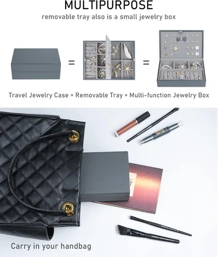 Vista 5 de V-LAFUY Caja organizadora de joyas organizador de joyas para hombre 2 capas con bandeja extraíble joyero de regalo para día de Acción de Gracias