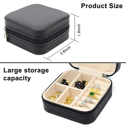 Vista 4 de KEINE MARKE Joyero pequeño estuche de joyería portátil de viaje para anillo dije aretes collar organizador de pulseras cajas de almacenamiento negro