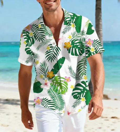 Vista 14 de Camisas hawaianas para hombre, casual, manga corta, con botones, tropical, verano, playa, con bolsillo Camisas de bolos negras para hombre