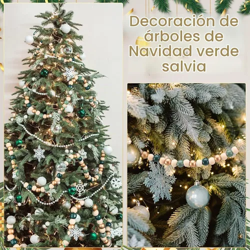 Vista 5 de WILLBOND Guirnalda de cuentas de madera de 16 pies, árbol de Navidad, verde