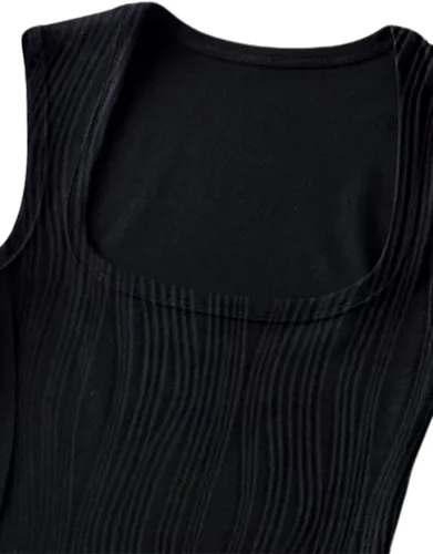 Vista 3 de Remidoo Camiseta sin mangas con cuello cuadrado para mujer, ajustada, básica, ombliguera