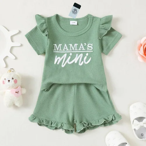 Vista 6 de Mioglrie Ropa para bebé niña con volantes y pantalones cortos, conjunto de ropa para niñas pequeñas