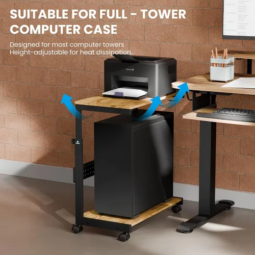 Vista 5 de EUREKA ERGONOMIC Carrito de computadora con soporte para PC, soporte de torre ajustable de 2 niveles para impresora ATX, carrito de metal con ruedas
