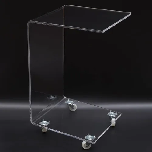 Vista 8 de Mesa auxiliar de acrílico en forma de C,Mesa auxiliar de sofá móvil transparente,Mesita de noche moderna para sala de estar