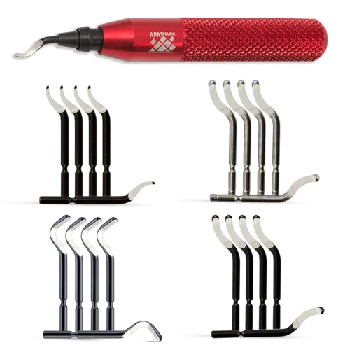 Vista 13 de AFA Tooling - Herramienta de desbarbado con 11 cuchillas HSS M2 - Mango de aluminio micropulido y anodizado con agarre moleteado de diamante - Ideal