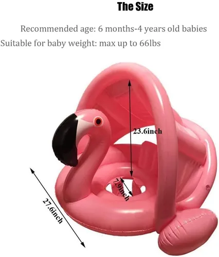 Vista 4 de Flotador de natación para bebé con toldo inflable para exteriores, anillo de natación para exteriores, flamenco rosa, niños pequeños de 6 meses a 48
