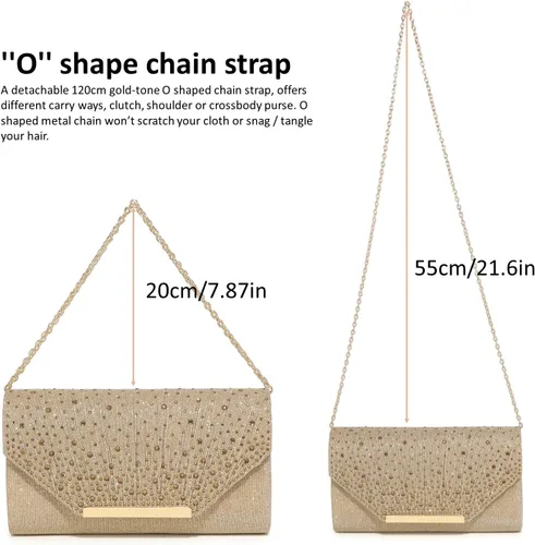 Vista 5 de DETARA Bolsos de noche para mujer, con lentejuelas con purpurina, monederos de mano para mujer, de cristal brillante, falp, formal, boda, fiesta