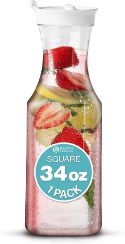 Vista 17 de Party Bargains Jarra de agua de 34 onzas con tapas abatibles, 1 paquete, tapa negra de alta calidad y resistente, excelente para leche, agua, té