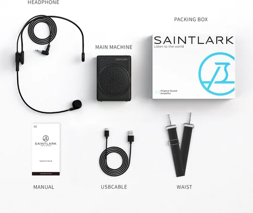 Vista 7 de SAINTLARK S22 Amplificador de voz para profesores, con micrófono portátil con cable y altavoz y cinturón compatible con formato MP3 audio