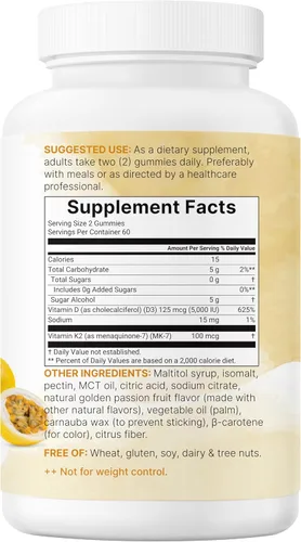 Vista 7 de Micro Ingredients Gomitas de vitamina D3 K2, 120 unidades 5,000 UI de vitamina D + 100 mcg K2 MK-7 Suplementos para la salud ósea, inmunitaria