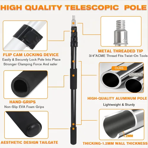 Vista 4 de Cambiador de bombilla de alcance de 18 pies para techos altos con poste de extensión telescópico, cambiador de poste de extensión de bombilla de 3 a