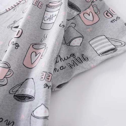 Vista 2 de Camisón de algodón para mujer, camisa de manga corta, casual, estampado, pijama, ropa de descanso, vestido de dormir