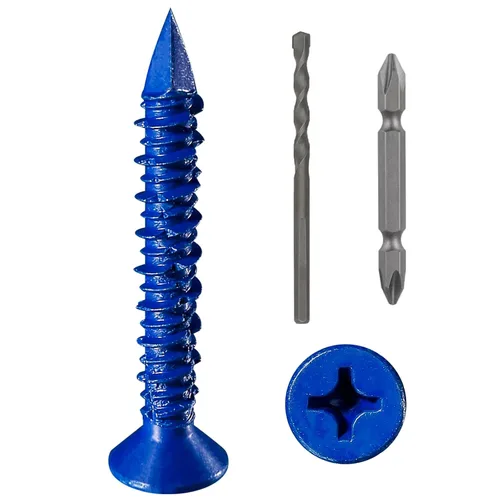 Vista 24 de Wensilon 49 piezas) Kit de ancla de tornillo para hormigón de 1/4" con cabeza plana azul para anclar a mampostería, bloque o ladrillo estuco