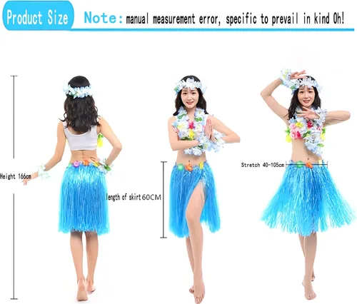 Vista 6 de Falda de paja hawaiana Luau Hula de 24 pulgadas con flores de hibisco, color natural para fiestas en la playa y disfraces