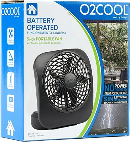 Vista 4 de O2COOL Treva ventilador de 5 pulgadas alimentado por batería, ventilador de escritorio portátil de 2 velocidades de enfriamiento con diseño compacto