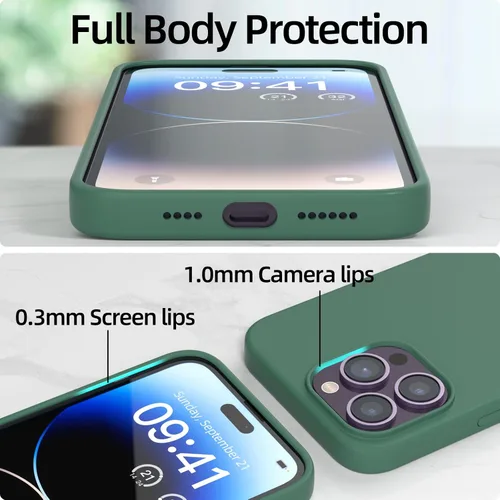 Vista 3 de Funda para iPhone 14 Pro Max, funda de silicona líquida, forro de microfibra suave antiarañazos, [protección de cuerpo completo de grado militar]