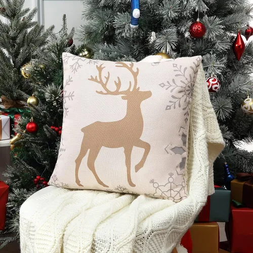 Vista 4 de CAROMIO Juego de 2 fundas de almohada navideñas de 18 x 18 pulgadas, decoración de Navidad para el hogar, interiores, para sala de estar, copos