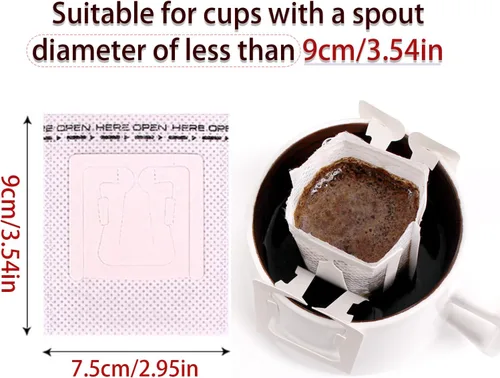 Vista 2 de Paquete de 50 bolsas de café portátiles para colgar en las orejas, bolsa de papel desechable de filtro de café de una sola porción para viajes