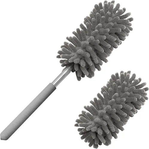 Vista 8 de Plumero de microfibra para limpieza, Tukuos plumeros lavables a mano con 2 piezas de cabezal de microfibra reemplazable, poste extensible, cepillo