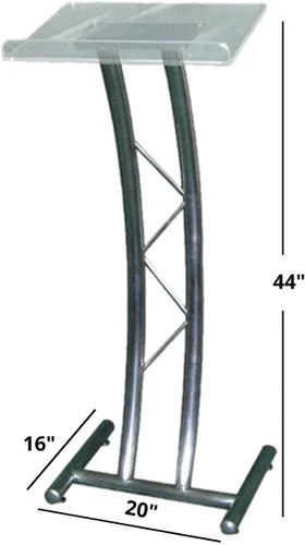 Vista 3 de Kingdom - Atril de metal curvo con parte superior acrílica, cuerpo de atril de acero inoxidable y parte superior acrílica transparente, llamativo