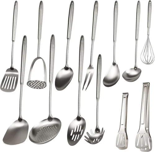 Vista 10 de 304 - Juego de utensilios de cocina profesional de acero inoxidable, 3 piezas de utensilios de cocina de metal largo, grande, juego de herramientas