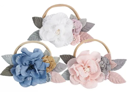 Vista 10 de Utaly Diadema de flores para bebés y niñas, 3 piezas, elástica, corona floral, recién nacida, accesorios para el cabello Estilo 1