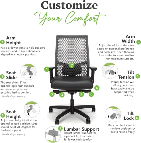 Vista 6 de HON Ignition 2.0 ReActiv - Silla de oficina ergonómica, silla de escritorio de malla con soporte lumbar, inclinación de sincronización avanzada