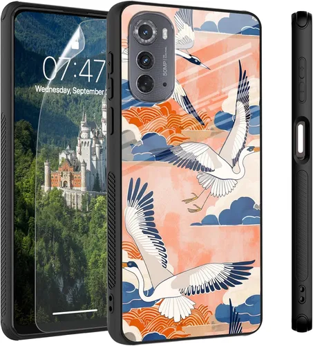 Vista 49 de Funda para Motorola Moto Edge 2022, cubierta trasera de vidrio templado con protector de pantalla, funda protectora a prueba de golpes para Motorola