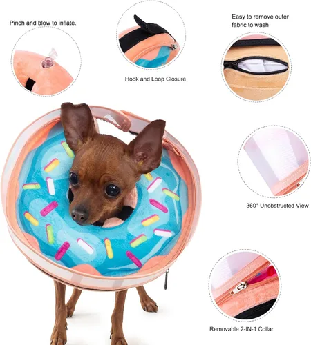 Vista 2 de Collar inflable para perro con forma de cono de perro con forma de dona de cuello suave mejorada antilamer para perros y gatos, collar de cono