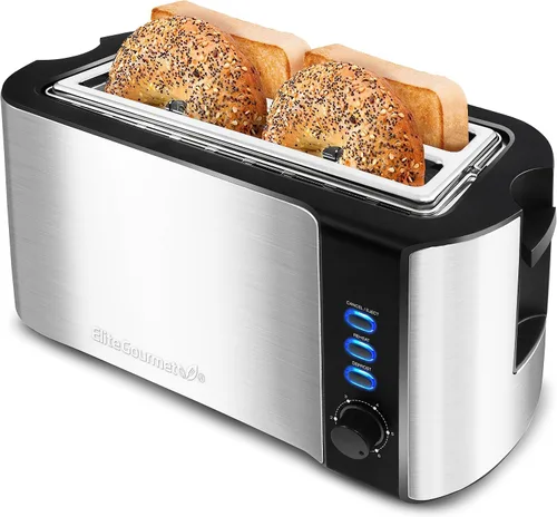 Vista 7 de Elite Gourmet ECT1027B - Tostadora Cool Touch con 6 ajustes de temperatura y ranuras extra anchas de 1.25 pulgadas para bagels, gofres, panes