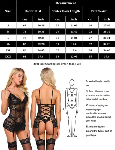Vista 5 de Genhoo Conjunto de lencería sexy para mujer con ligas sin medias
