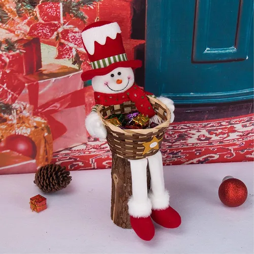 Vista 5 de Cesta de almacenamiento de dulces de Navidad, Papá Noel, muñeco de nieve, cesta tejida para dulces de Navidad, plato de dulces para decoración