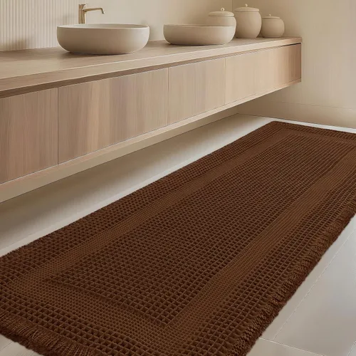 Vista 32 de Tapete de baño con diseño de gofre, moderno, bohemio, absorbente, antideslizante, ultrasuave, lavable a máquina, con letra de baño, dormitorio