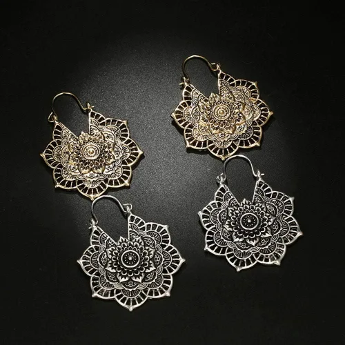 Vista 3 de Pendientes de plata exótica antigua de oro gitano indio tribal étnico pendientes colgantes boho