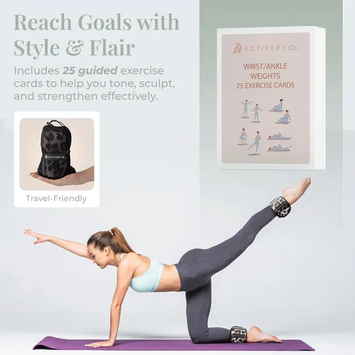 Vista 4 de Pesas de muñeca y tobillo para mujer, ideales para entrenamiento de fitness, gimnasio, pilates, baile o yoga, incluye guía de ejercicios y bolsa