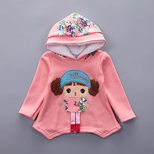 Vista 3 de Conjunto de ropa de primavera y otoño e invierno para niñas pequeñas, terciopelo cálido con capucha y pantalones