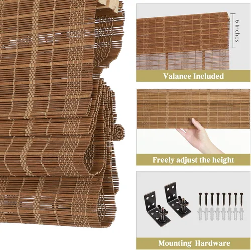 Vista 6 de Cortinas Letau de madera, estilo romano, para ventanas, con cenefa, filtran la luz Marrón almendra